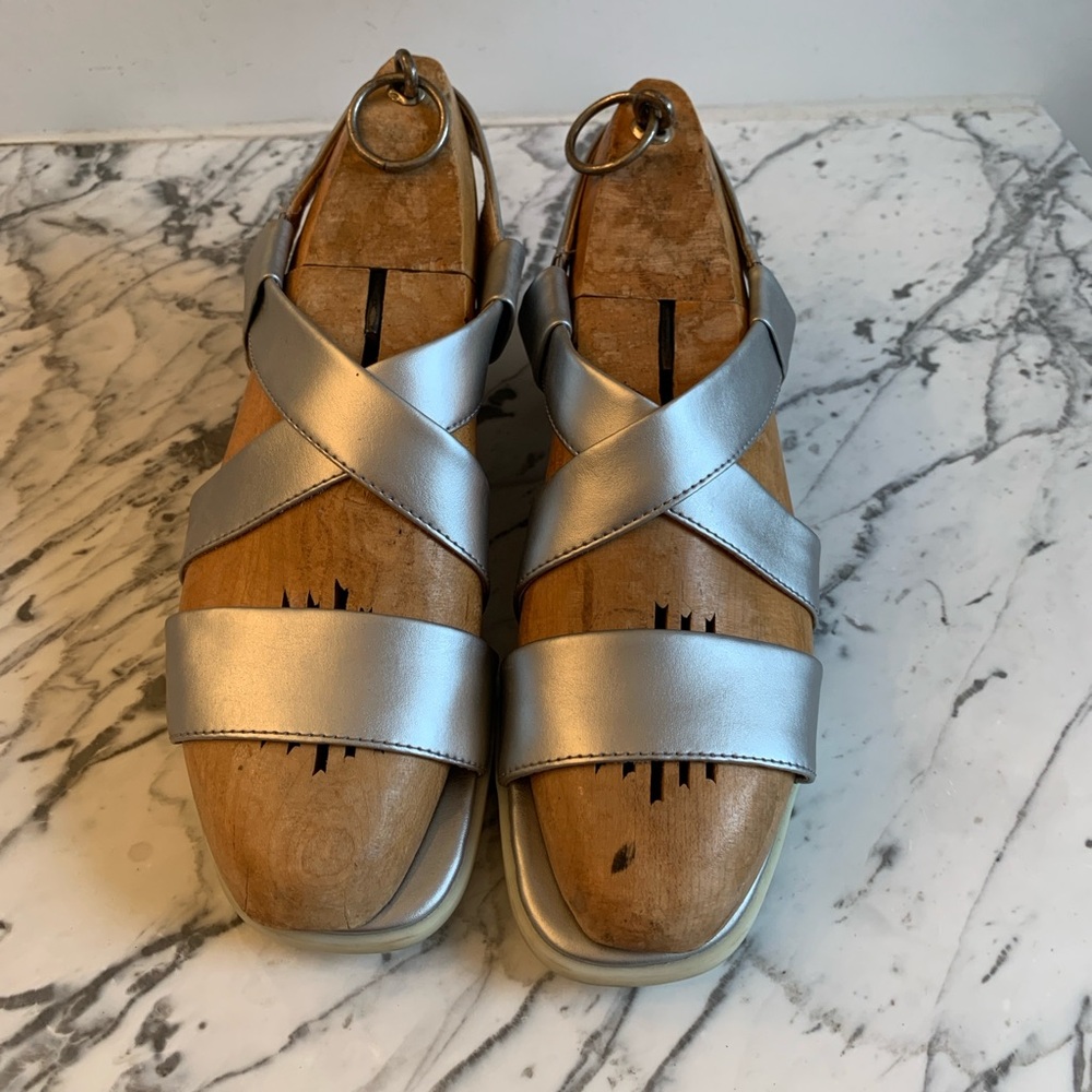 Silver Sandals with Crisscross Straps